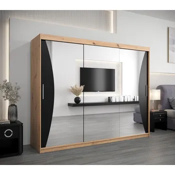 Šatní skříň Skříň s posuvnými dveřmi AJA - šířka 250 cm, dub artisan / černá