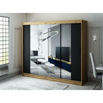 Šatní skříň Šatní skříň s posuvnými dveřmi LURDES 3 - šířka 250 cm, dub artisan / černá