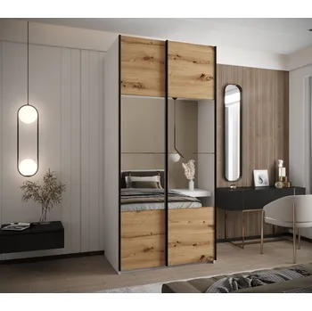 Šatní skříň Dvoudveřová skříň SAMARA 4 - 100 cm, bílá / dub artisan / černá