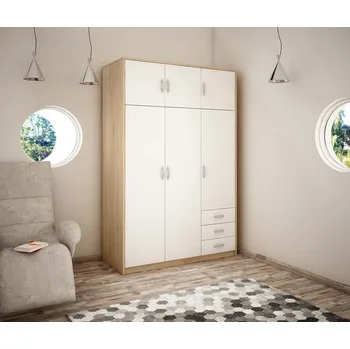 Šatní skříň Kombinovaná šatní skříň SIMELA - šířka 127 cm, dub sonoma / bílá