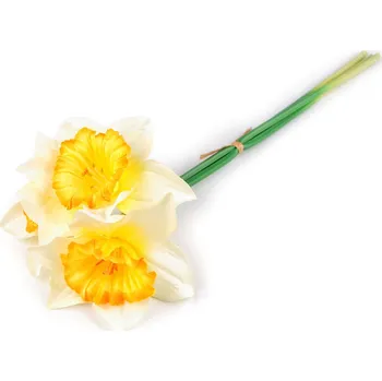 umělá květina Umělý narcis svazek 3 ks, střední, 2 žlutá nejsv. oranžová