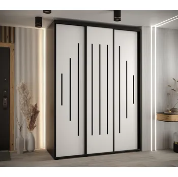 Šatní skříň Šatní skříň YVONA 12 - 170/60 cm, černá / bílá / černá