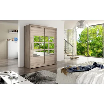 Šatní skříň Prostorná šatní skříň se zrcadlem Kara - šířka 150 cm, lanýž