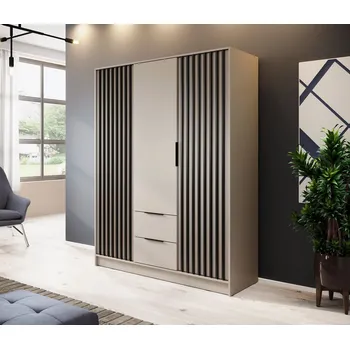 Šatní skříň Třídveřová skříň MARFA - šířka 155 cm, kašmír / černá