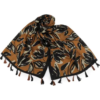 Šátek / šála / pléd s květy a střapci 80x180 cm, střední, 5 hnědá světlá