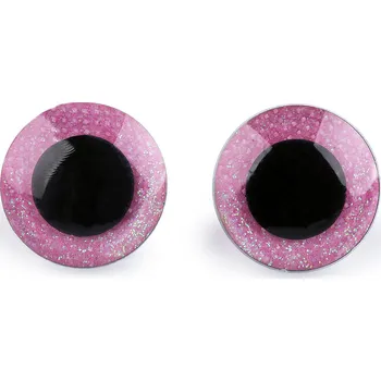 Oči glitrové s pojistkou Ø25 mm, střední, 2 pink