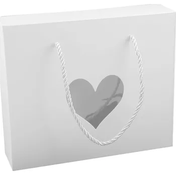 Dárková krabička Papírová krabice s průhledem srdce a kroucenou šňůrkou, střední, bílá