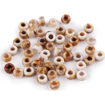 Dětské navlékací korálky Plastové korálky s velkým průvlekem imitující mramor 6x9 mm, velké, béžovobílá