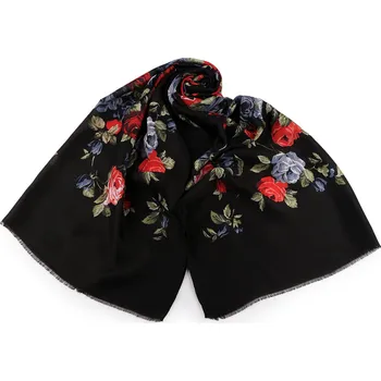 Šála Šátek / šála / pléd růže 80x175 cm, velké, 4 černá