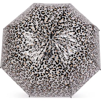 Dámský / dívčí průhledný vystřelovací deštník leopard, střední, 2 béžová světlá