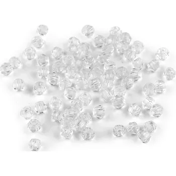 Dětské navlékací korálky Skleněné korálky broušené Ø4 mm transparentní s průtahem, střední, 1 bílá