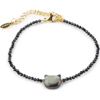 Náramek Náramek z broušených korálků kočka, střední, černá