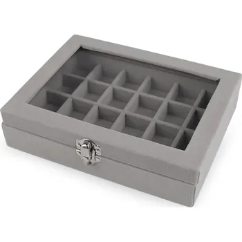 Náramek Šperkovnice se skleněným průhledem sametová 15x20x5 cm, střední, 1 šedá