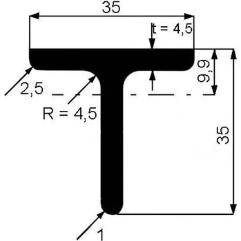 Stavební materiál Profil T 35×35×4,5 mm válcovaný – 6 m