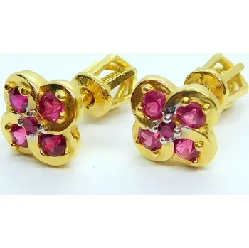 Náušnice Klenoty Budín Dámské peckové zlaté náušnice na šroubek s červenými rubíny 585/1,84gr HK2362 (Klenoty Budín Dámské peckové zlaté náušnice na šroubek s červenými rubíny 585/1,84gr HK2362)