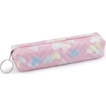 Penál Pouzdro / penál srdce 18x4 cm, střední, 6 růžová sv.