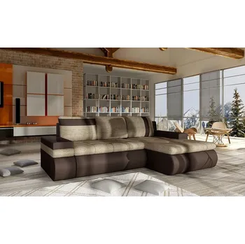 Sedací souprava Rozkládací rohová sedací souprava EPLATO MINI - hnědá ekokůže / hnědá, pravý roh