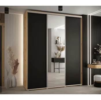 Šatní skříň Šatní skříň YVONA 3 - 190/45 cm, dub artisan / černá / stříbrná