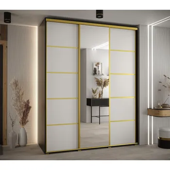 Šatní skříň Šatní skříň ASIRI 5 - 190/60 cm, černá / bílá / zlatá