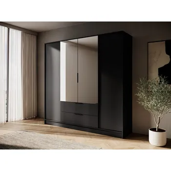 Šatní skříň Kombinovaná šatní skříň 206 cm COSIMA se zrcadlem - grafitová černá