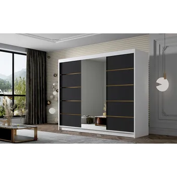 Šatní skříň Šatní skříň se zrcadlem MILINA - 250 cm, bílá / černá