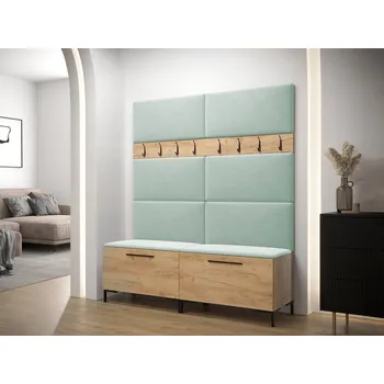 Předsíňová stěna Stěna do předsíně s čalouněnými panely ANDORA 2 - dub zlatý / tyrkysová