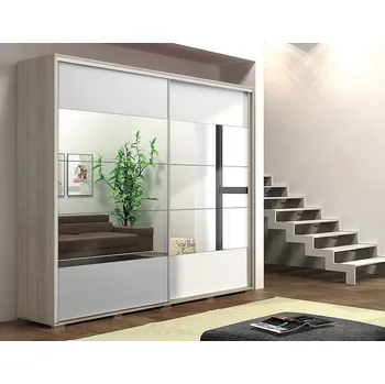 Šatní skříň Zrcadlová šatní skříň 175/245 FERNANDO - dub sonoma / bílá