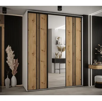 Šatní skříň Šatní skříň YVONA 7 - 190/60 cm, bílá / dub artisan / černá