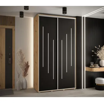 Šatní skříň Šatní skříň ASIRI 8 - 130/60 cm, dub artisan / černá / stříbrná