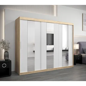Šatní skříň Skříň s posuvnými dveřmi DORA - šířka 250 cm, dub sonoma / bílá