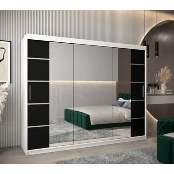 Šatní skříň Skříň se zrcadly VIVIEN - šířka 250 cm, bílá / černá