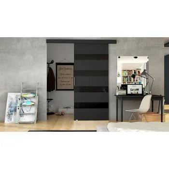 Interiérové dveře Posuvné dveře MIRAN 5 - 70 cm, černé / černé sklo