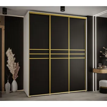Šatní skříň Šatní skříň ASIRI 10 - 190/60 cm, bílá / černá / zlatá