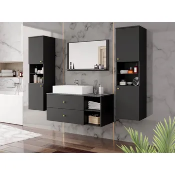Koupelnový nábytek Nábytek do koupelny SEGUNDO 3 - černý mramor / matný černý + sifon ZDARMA