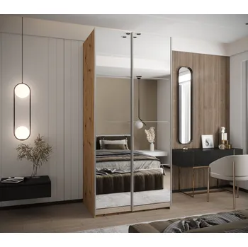 Šatní skříň Dvoudveřová skříň SAMARA 2 - 110 cm, dub artisan / bílá / stříbrná