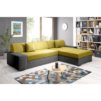 Sedací souprava Rohová sedací souprava CHRISTEL - černá / hořčicová, pravý roh