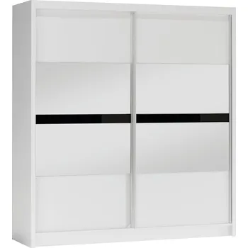 Šatní skříň Šatní skříň 203 JANETTA se zrcadlem - bílá / černé sklo