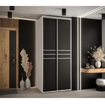 Šatní skříň Šatní skříň YVONA 10 - 120/60 cm, bílá / černá / stříbrná