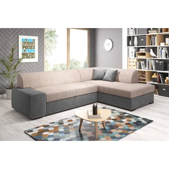 Sedací souprava Rohová sedací souprava VALTRUDA - béžová / tmavě šedá, pravý roh