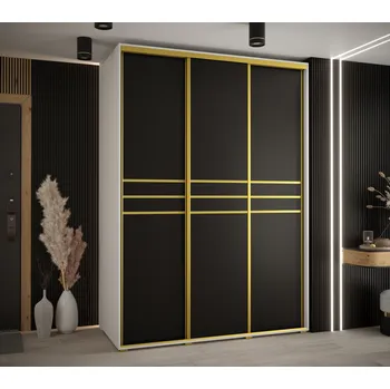 Šatní skříň Šatní skříň ASIRI 10 - 170/60 cm, bílá / černá / zlatá
