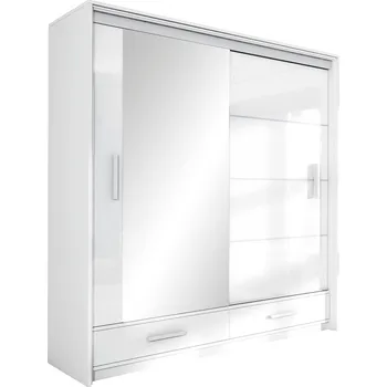 Šatní skříň Šatní skříň 208 IREM se zrcadlem - bílá / lesklá bílá