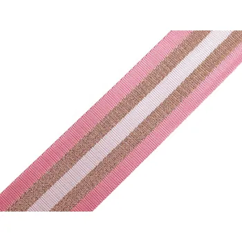 Hladký oboustranný popruh s lurexem šíře 50 mm, střední, 1 růžová sv. měděná