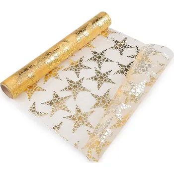 Vánoční organza s potiskem - hvězda, šíře 36 cm, střední, 2 zlatá