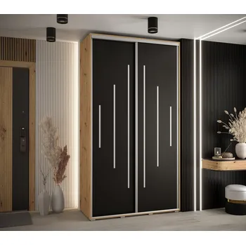 Šatní skříň Šatní skříň YVONA 12 - 130/60 cm, dub artisan / černá / stříbrná