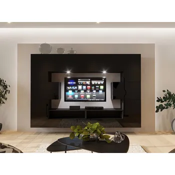 Obývací stěna Závěsná obývací stěna BRADT 58 - černá / lesklá černá