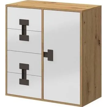 Komoda Kombinovaná komoda BASHIRA 2 - dub / lesklá bílá