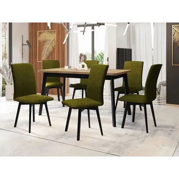 Jídelní stůl Moderní jídelní sestava 6+1 ADELBITE 10 - dub artisan / černá / tmavá olivová