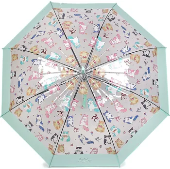 Dámský / dívčí průhledný vystřelovací deštník kočky, střední, 4 mint světlá