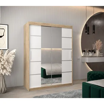 Šatní skříň Skříň se zrcadly VIVIEN - šířka 150 cm, dub sonoma / bílá