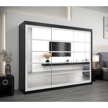 Šatní skříň Skříň s posuvnými dveřmi LEONA - šířka 250 cm, černá / bílá